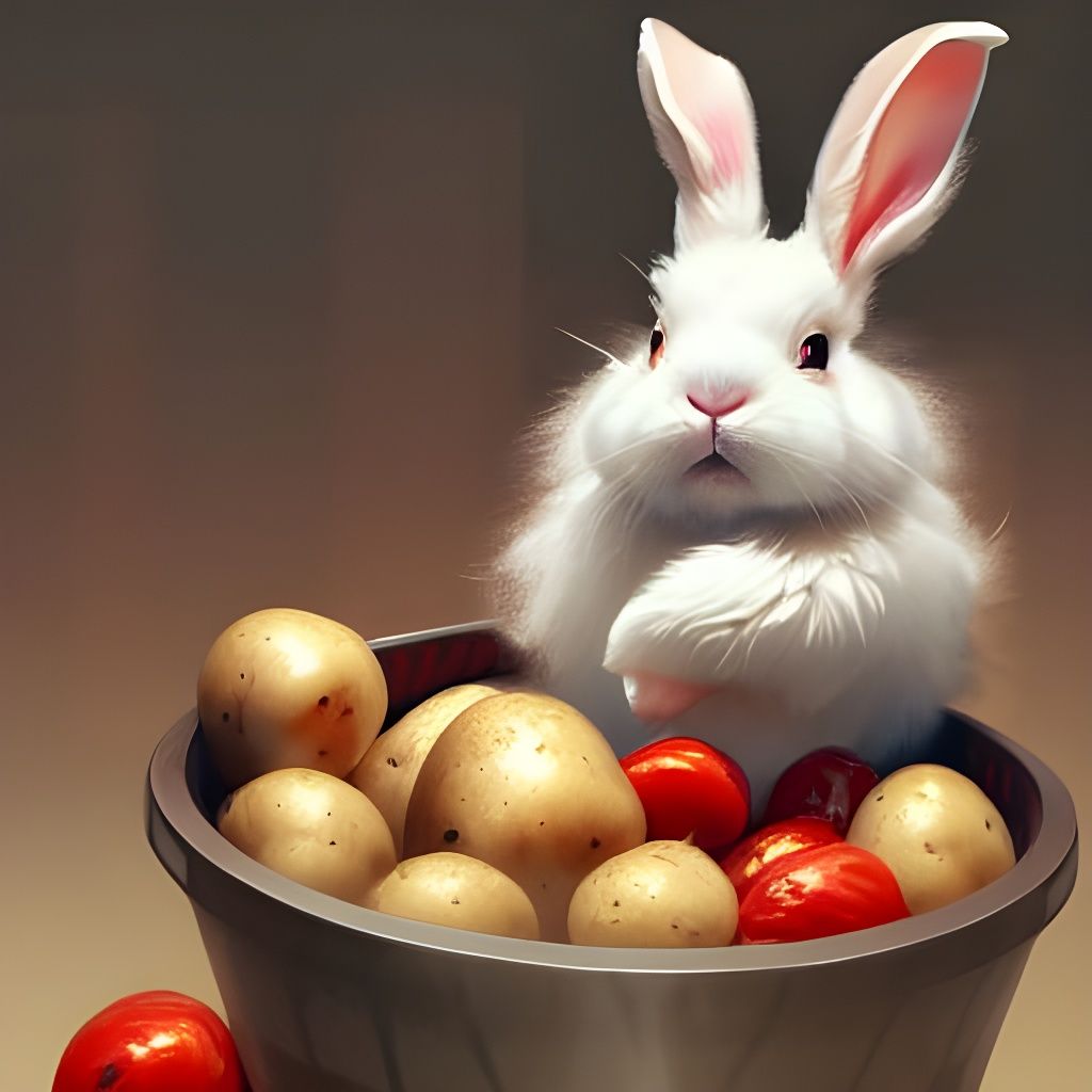 Kawaii Rabbit in a Pot: Digital Art Masterpiece