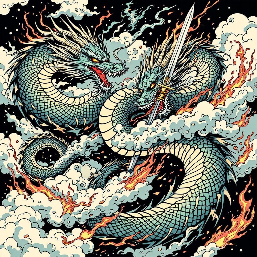 Dragons in Traditional Tattoo Art Style
