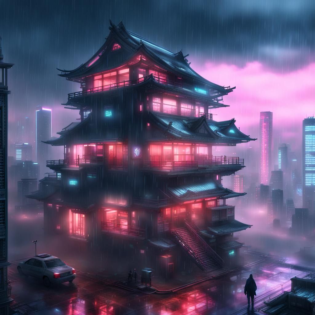 Futuristic Japanese House in Cyberpunk Setting