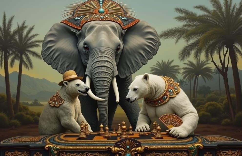 Polar Bears Play Chess: Gustave Doré Style