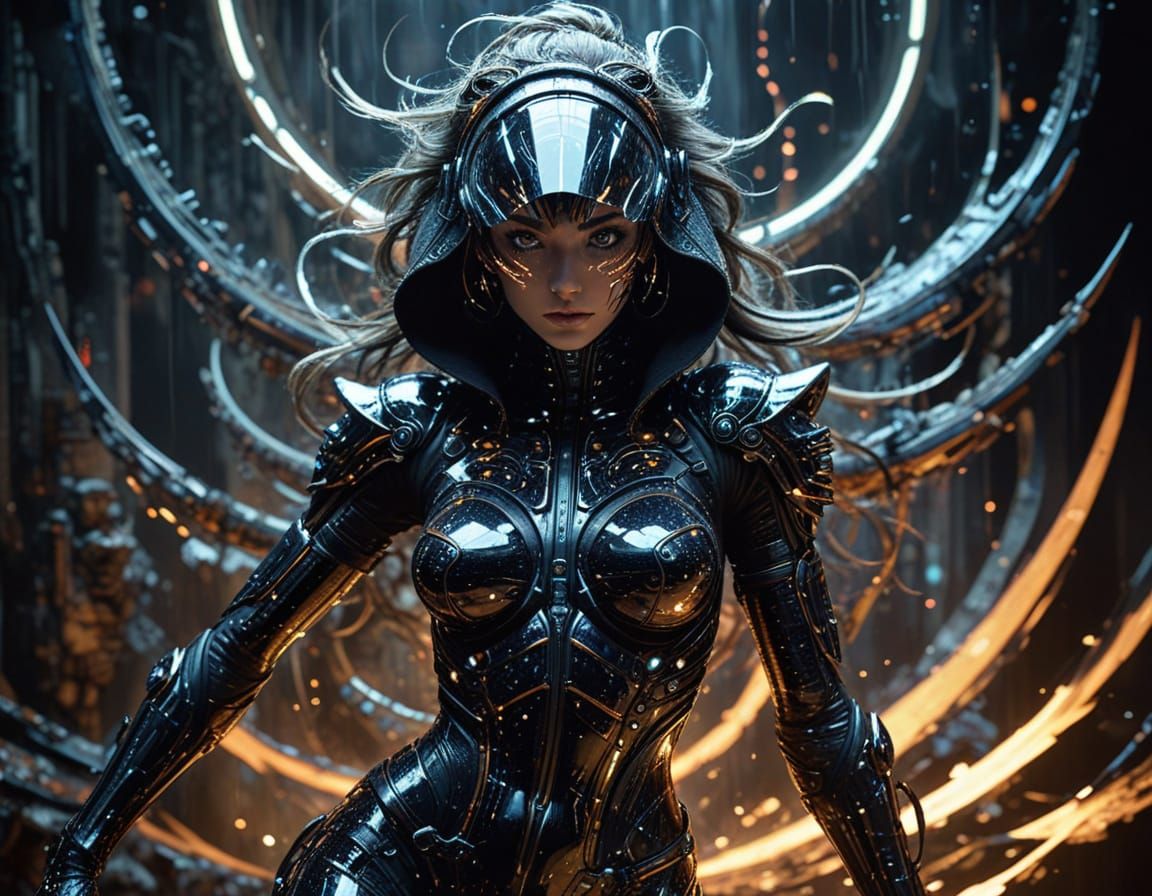 Futuristic Motorcycle Rider in Cyberpunk Style