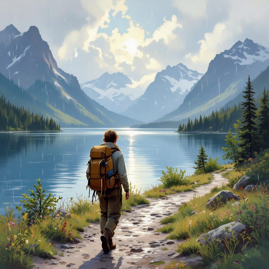 Majestic Mountain Lake Landscape in Luminist Style