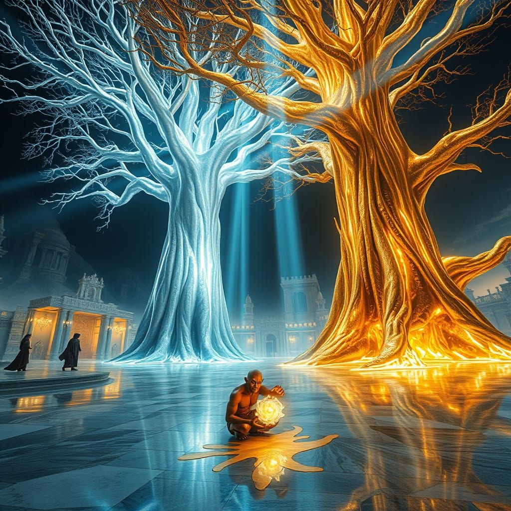 Celestial Trees of Valinor in Ethereal Glow