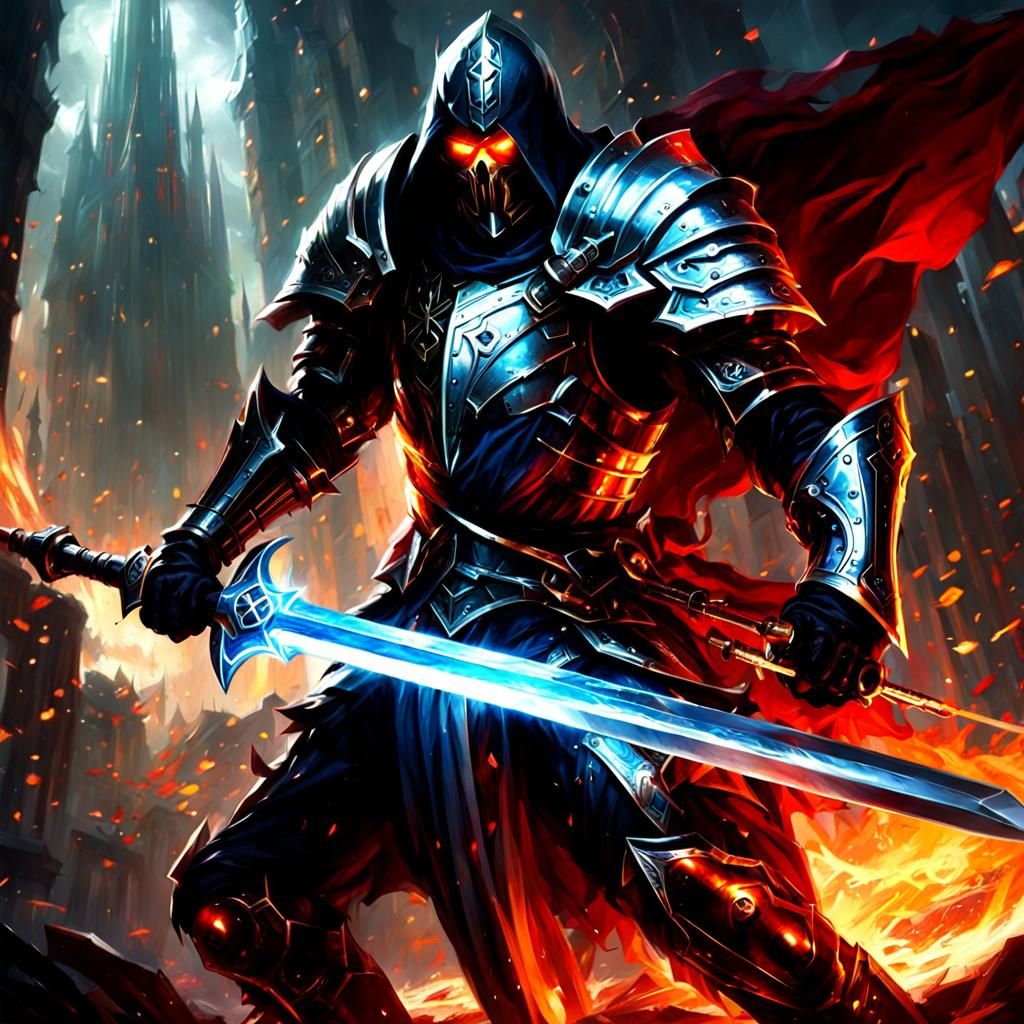 Death Paladin with Glowing Sword in Epic Battle