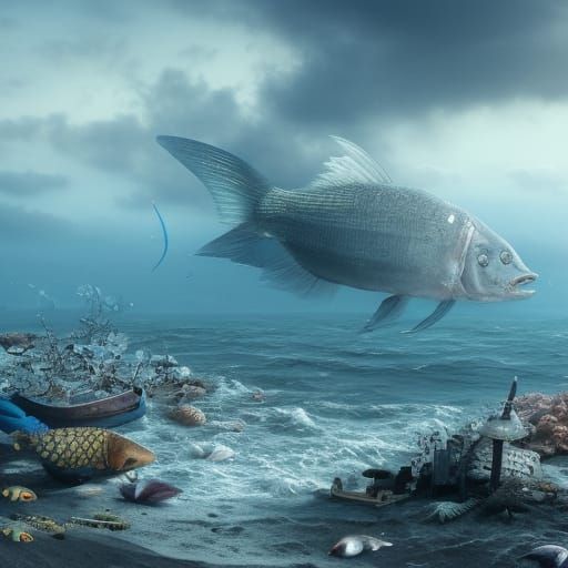 Polluted Ocean Scene: Realistic Digital Artwork