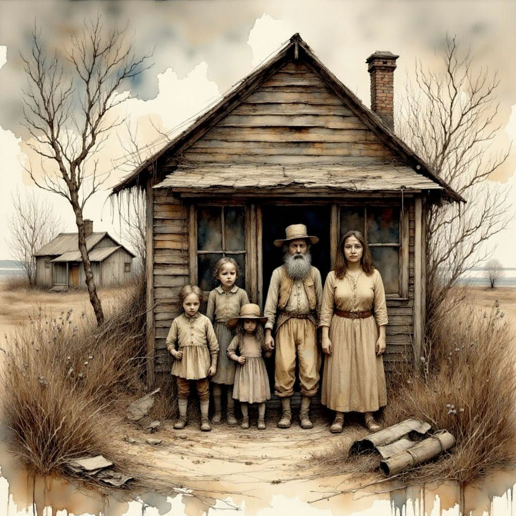 Depression-Era Family and Home in Don Bluth Style