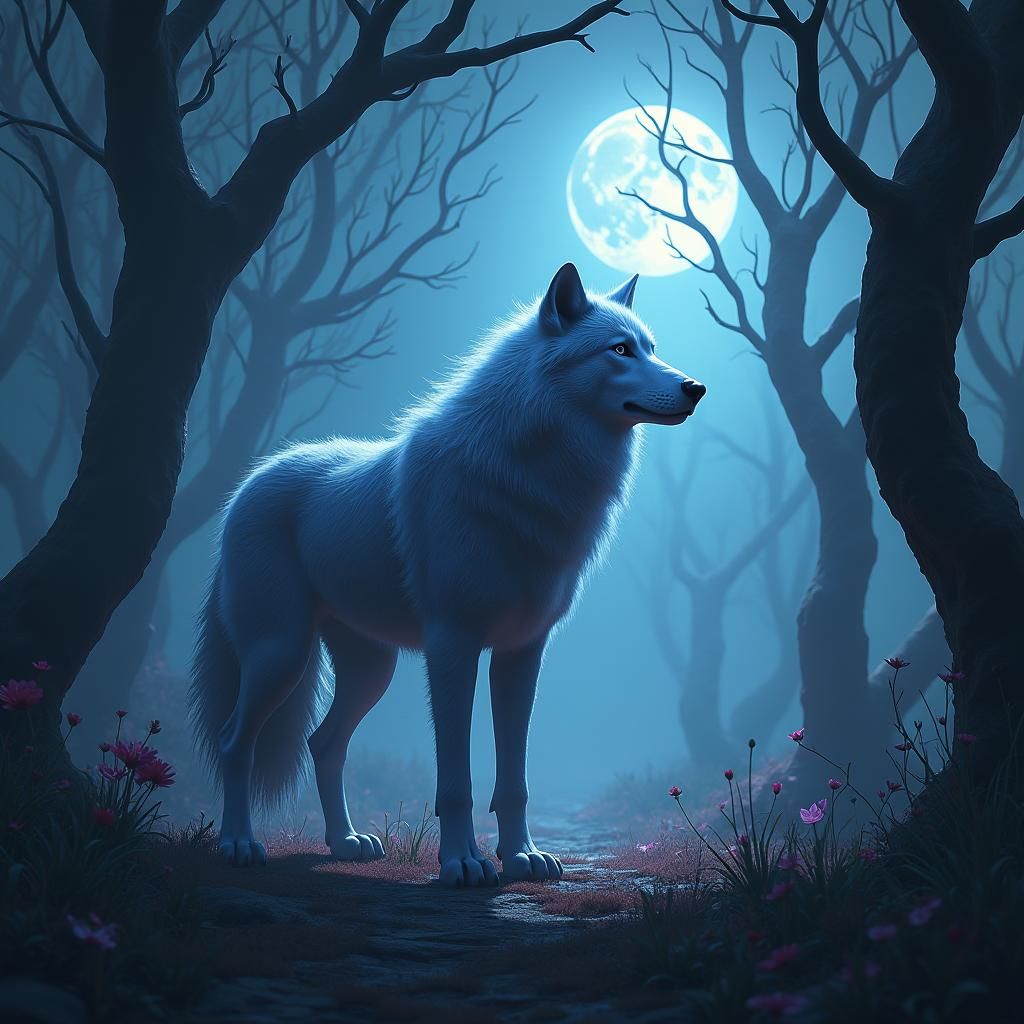 Mystical Wolf in Gothic Landscape: Matte Painting
