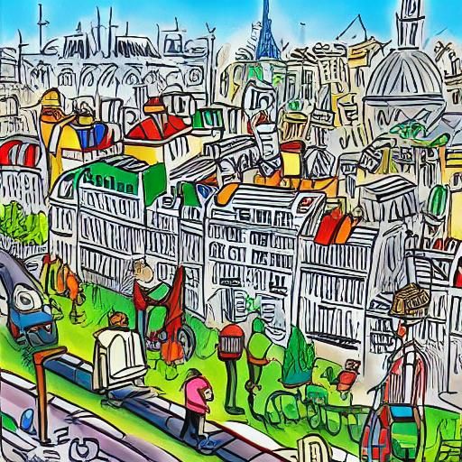 Paris Cartoon Illustration: Whimsical Cityscape