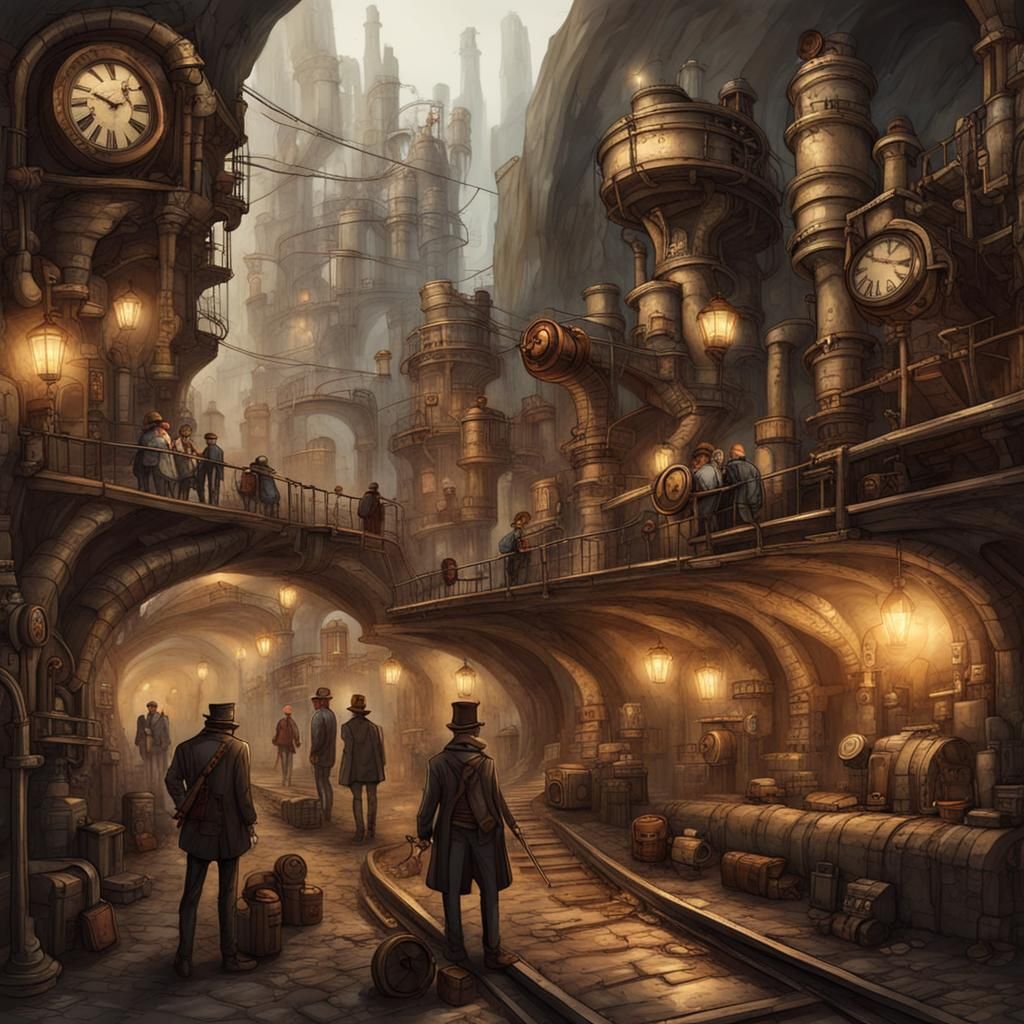 Steampunk Underground City with Engine