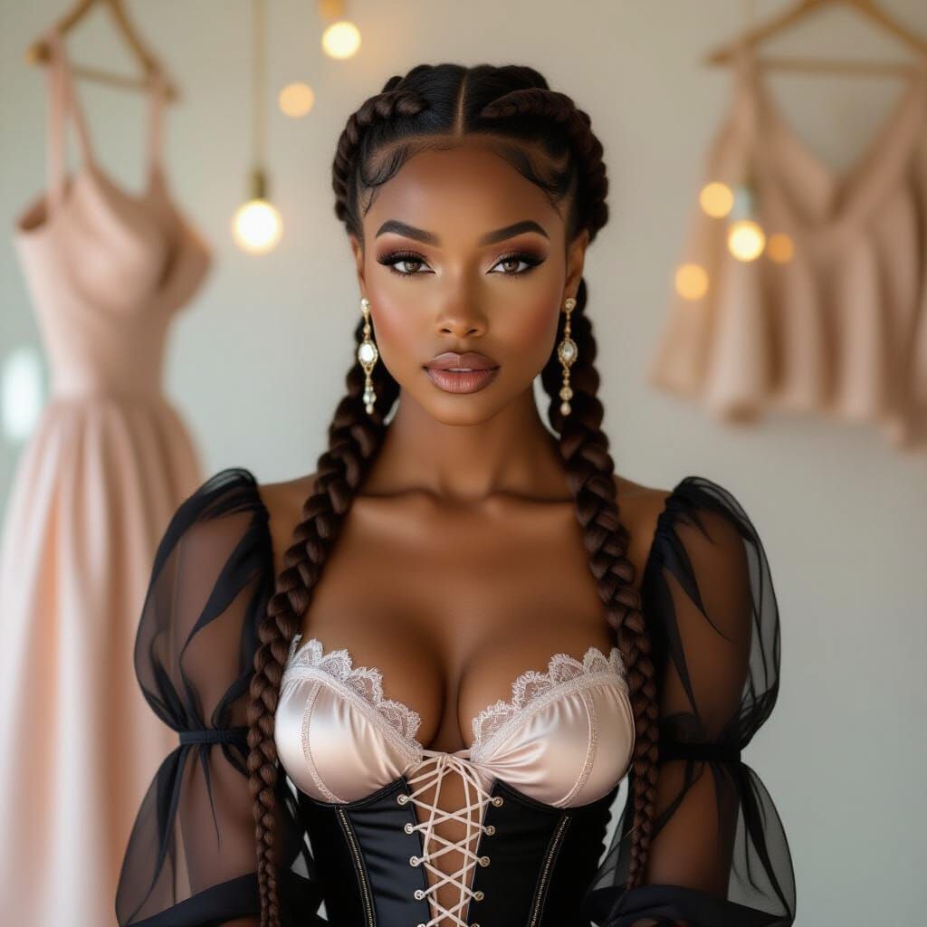 Black Woman in Silk Corset with Braided Ponytail