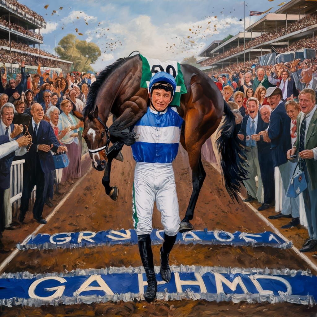 Jockey Carries Exhausted Horse in Surrealist Style