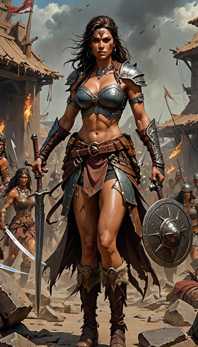 Exotic War Girl in Apocalyptic Landscape