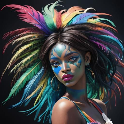 Rainbow Woman: Abstract Expressionist Portrait in Oil