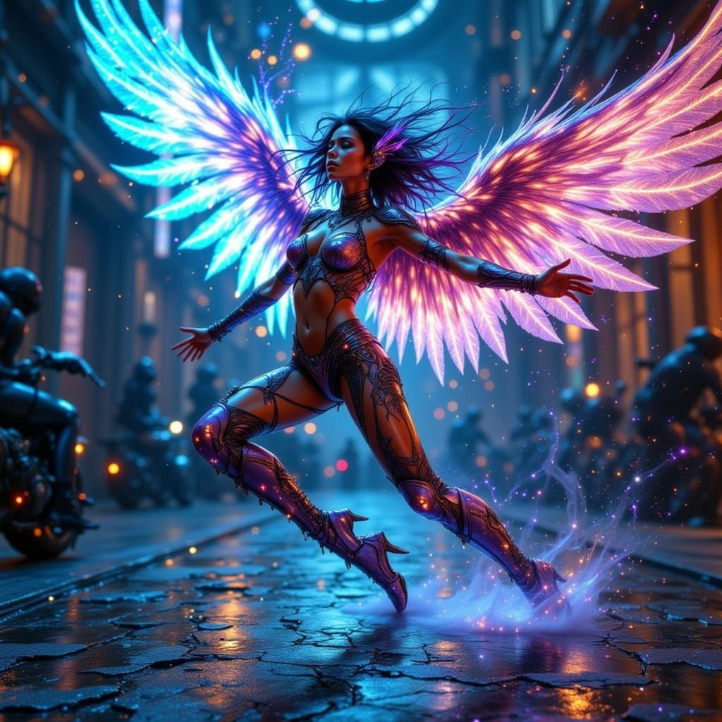 Cyber Angel Breakdance in Steampunk Style