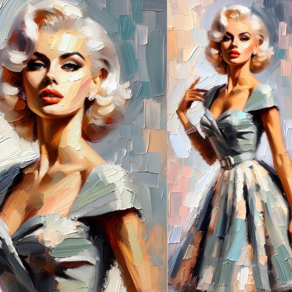1950s Starlet Portrait in Impressionistic Oil Painting Style