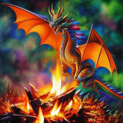 Dragon's Fiery Breath: A Watercolor Fantasy