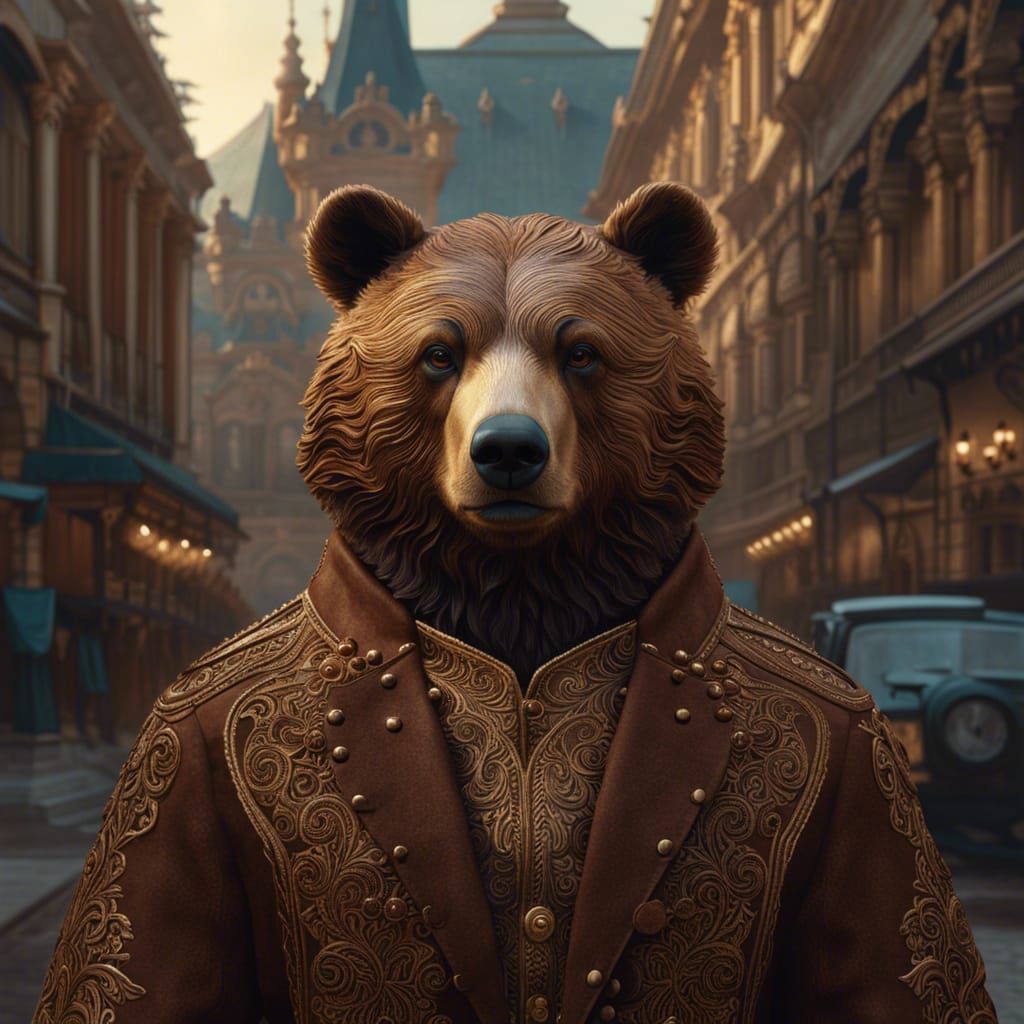 Rococo Gothic Brown Bear Portrait in Photorealistic Style