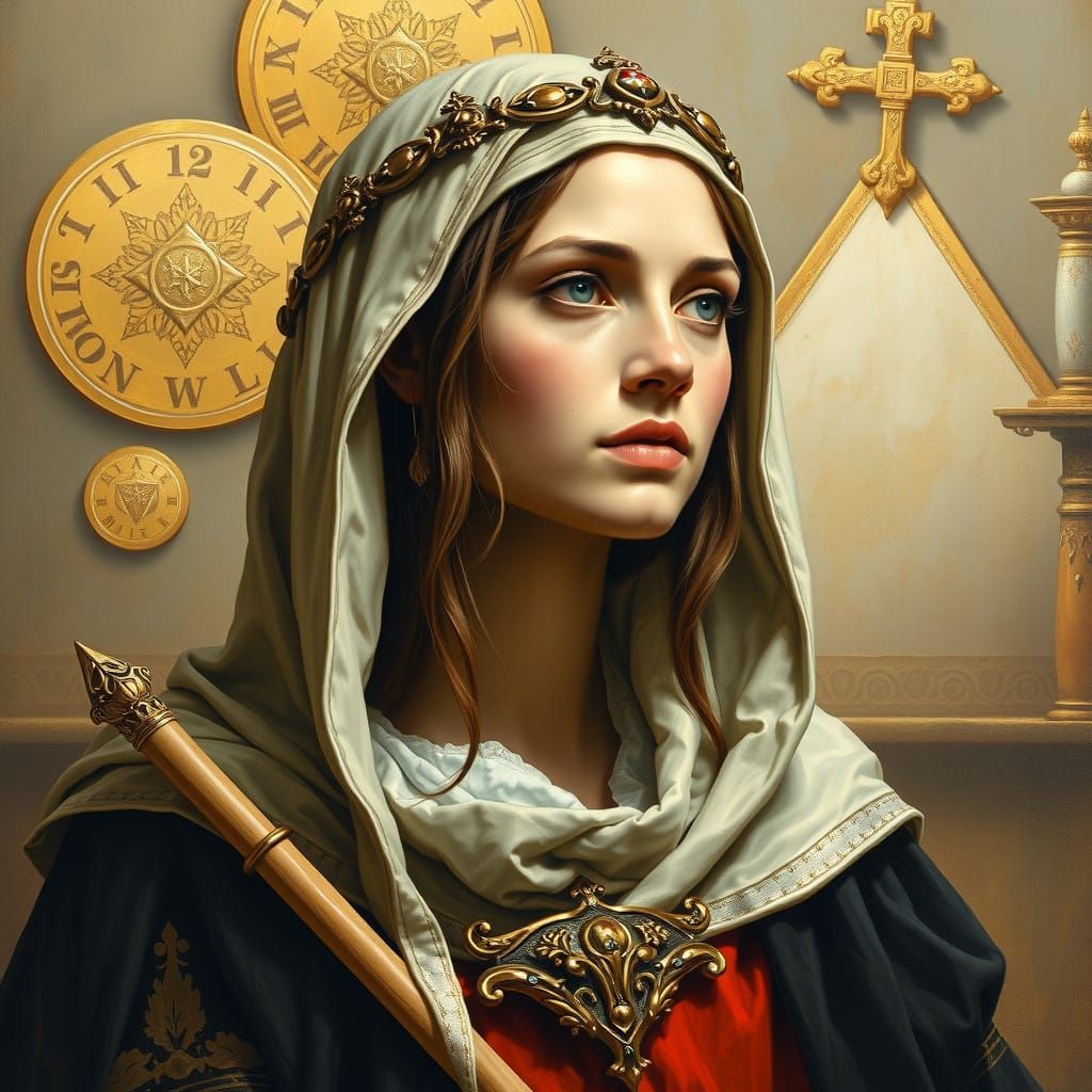 Medieval Priestess Oil Portrait in Rich Colors