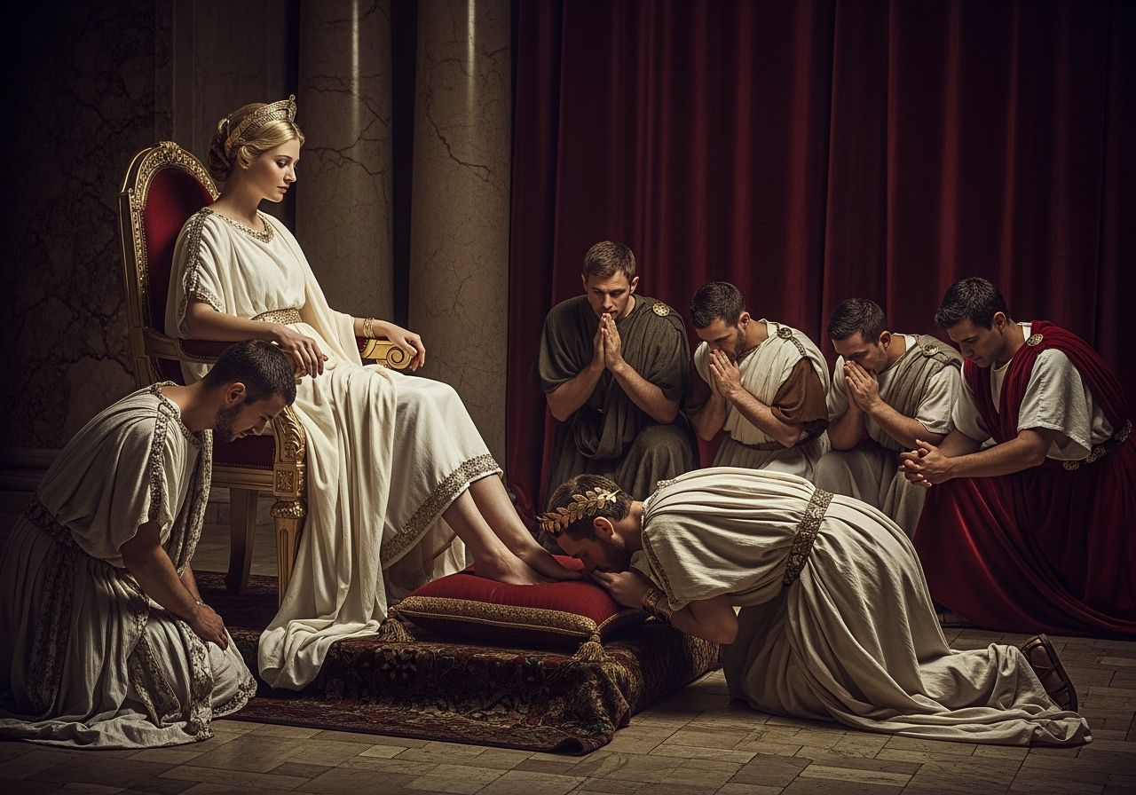 Elegant Roman Empress on Gold Throne in Photorealistic Style