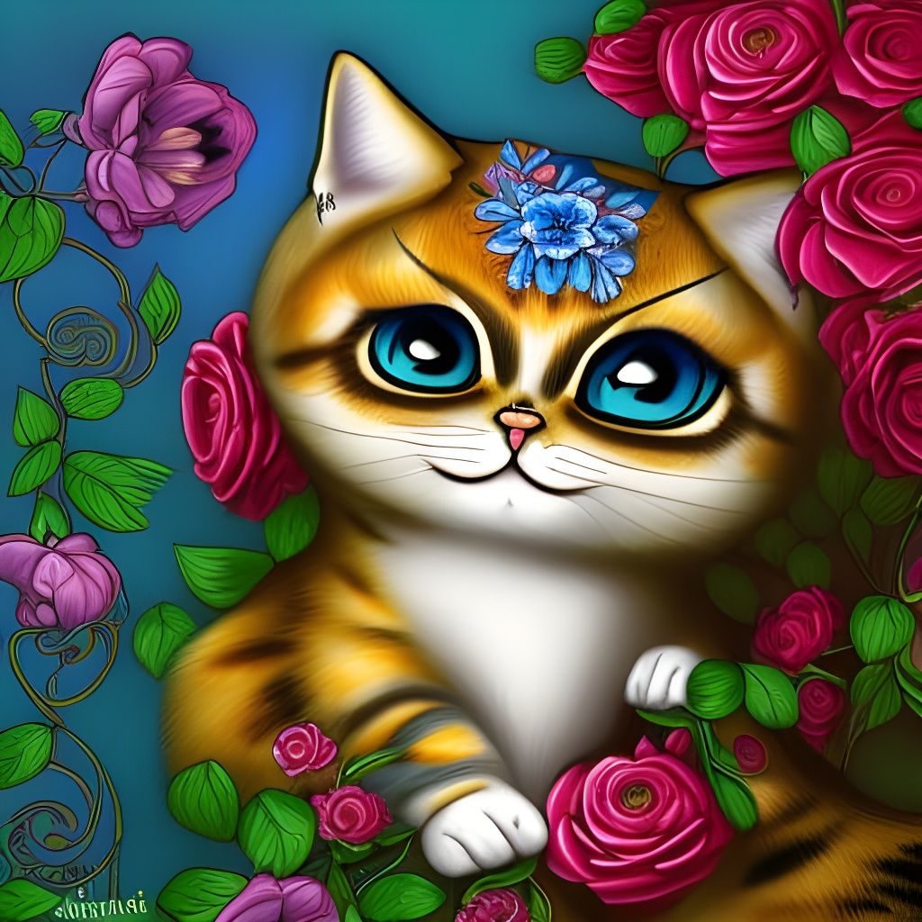 Cute Cat With Flowers