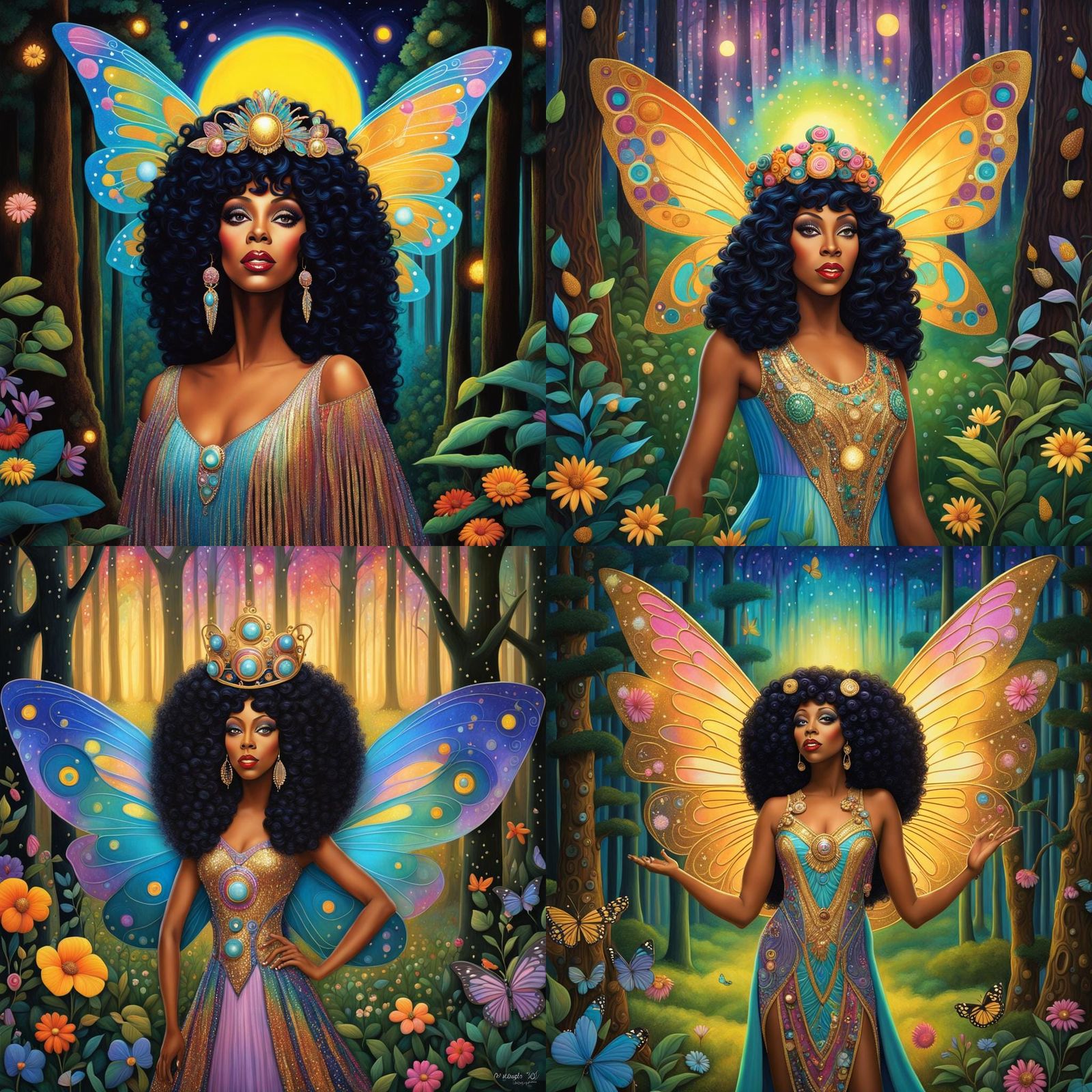 Donna Summer Fairy in Woods, Folk Art Style