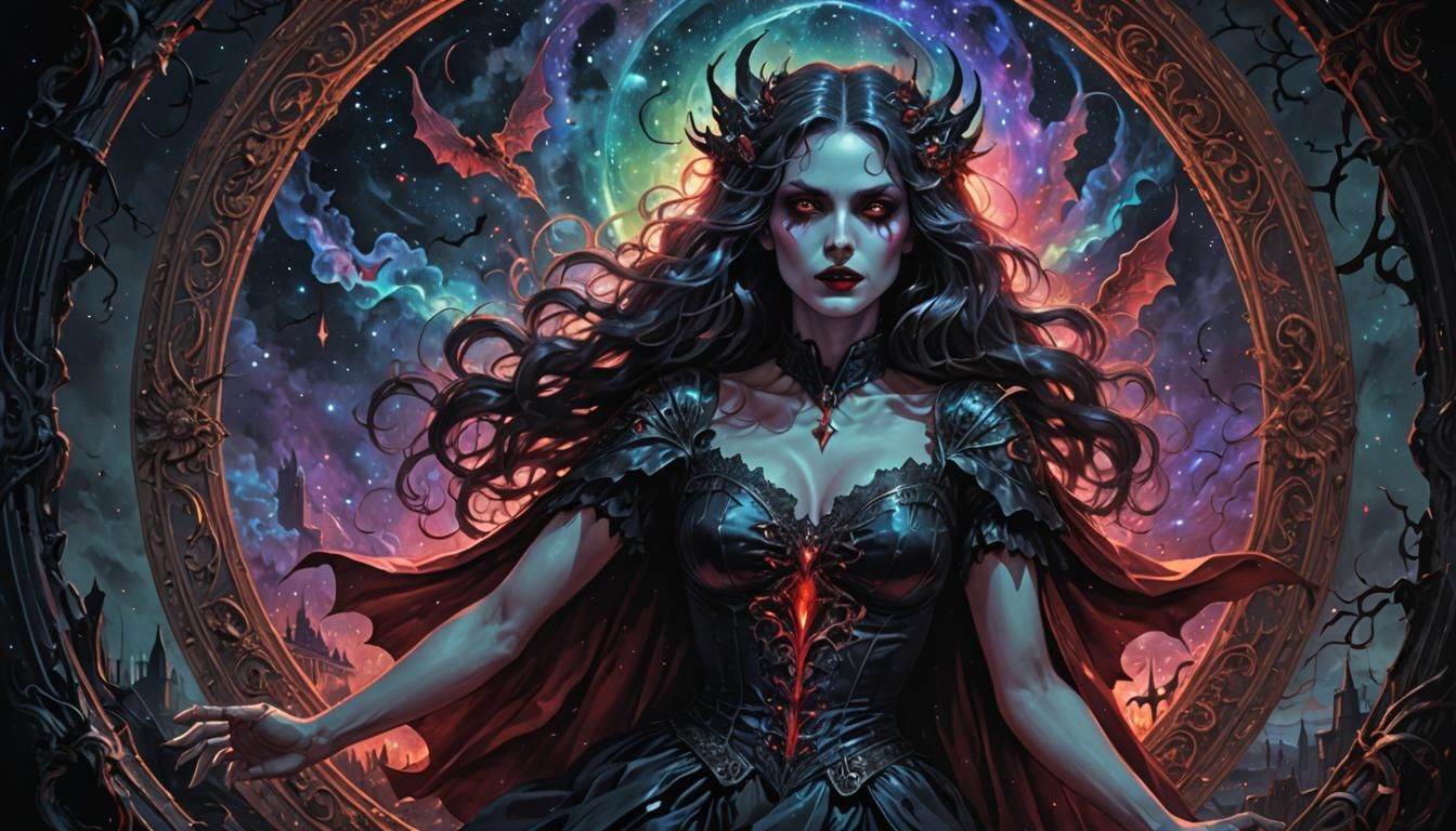 Holographic Vampire Pinup: Cosmic Horror Illustration