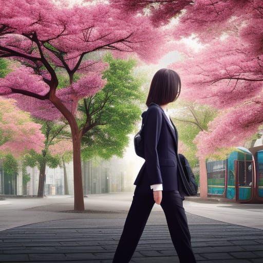 South Korean Businesswoman in a Detailed Matte Painting
