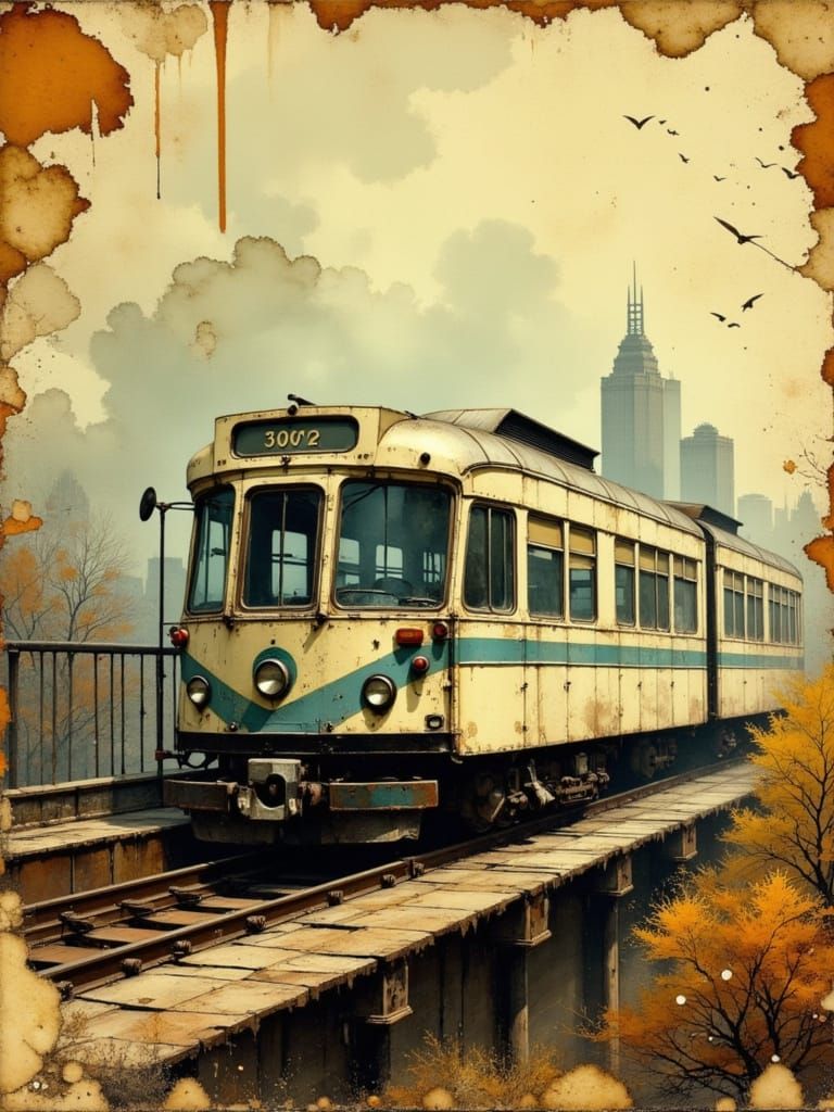 Stylized Chicago Train in Warm, Analog-Inspired Tones