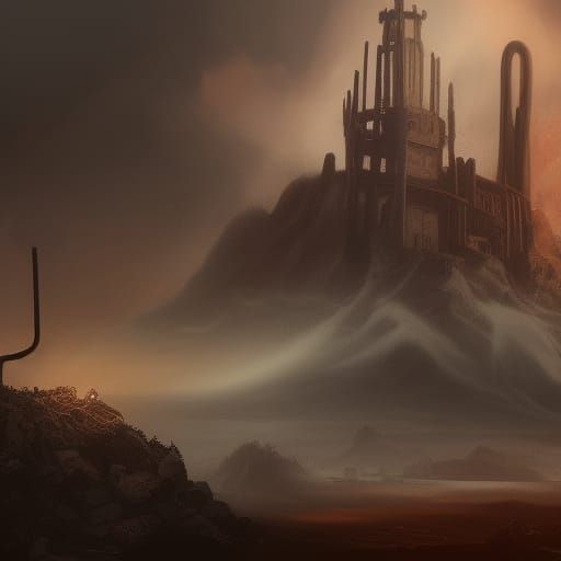 Stormy Desert Prison: Detailed Matte Painting