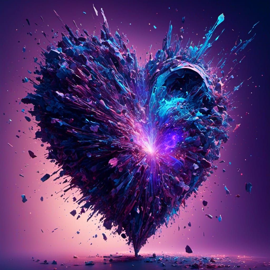 Heart Disintegrating into Blue and Purple Energy