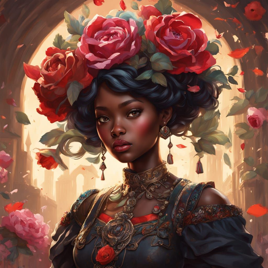 Black Blythe Doll in Floral Princess Dress, Greg Rutkowski S...