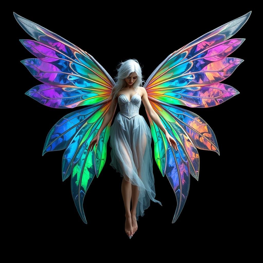 Angel Fairy Hybrid with Vibrant Iridescent Wings in Dark Bac...