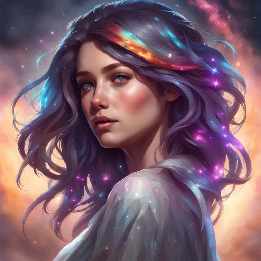 Girl with Galaxy Hair: Hyperdetailed Portrait