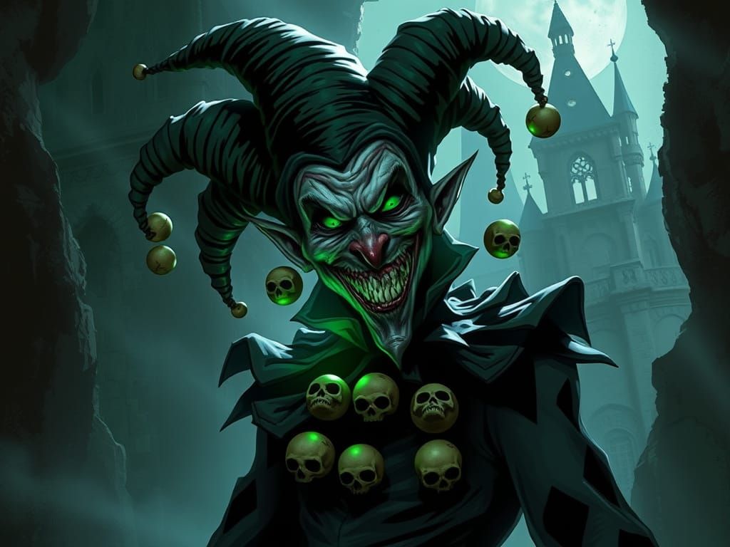 Eldritch Horror Jester in Gothic Comic Book Style
