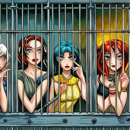 Captive Bird Girls Dance: Whimsical Fantasy Art