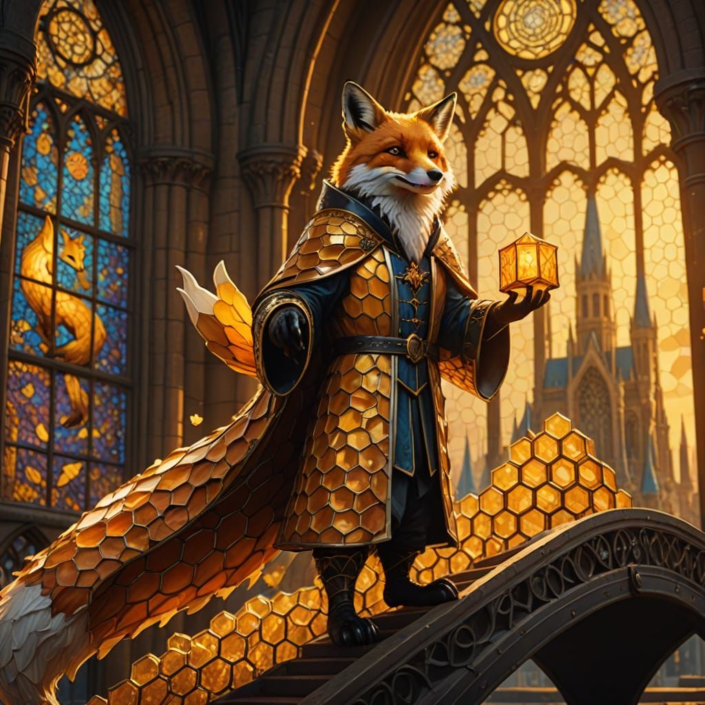 Fox Wizard Casts Spell on Honeycomb Bridge Before Gothic Cat...