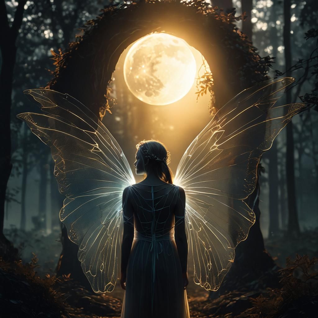 Ethereal Fairy Portrait with Translucent Wings