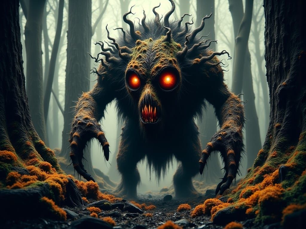 Epic Dark-Fantasy Beast Made of Forest Elements