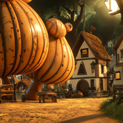 Pumpkin Village: Ghibli-esque Fantasy Art