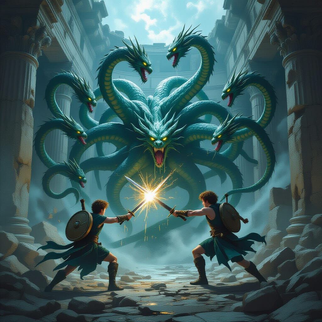 Percy Jackson Battles Hydra in Beksiński Style