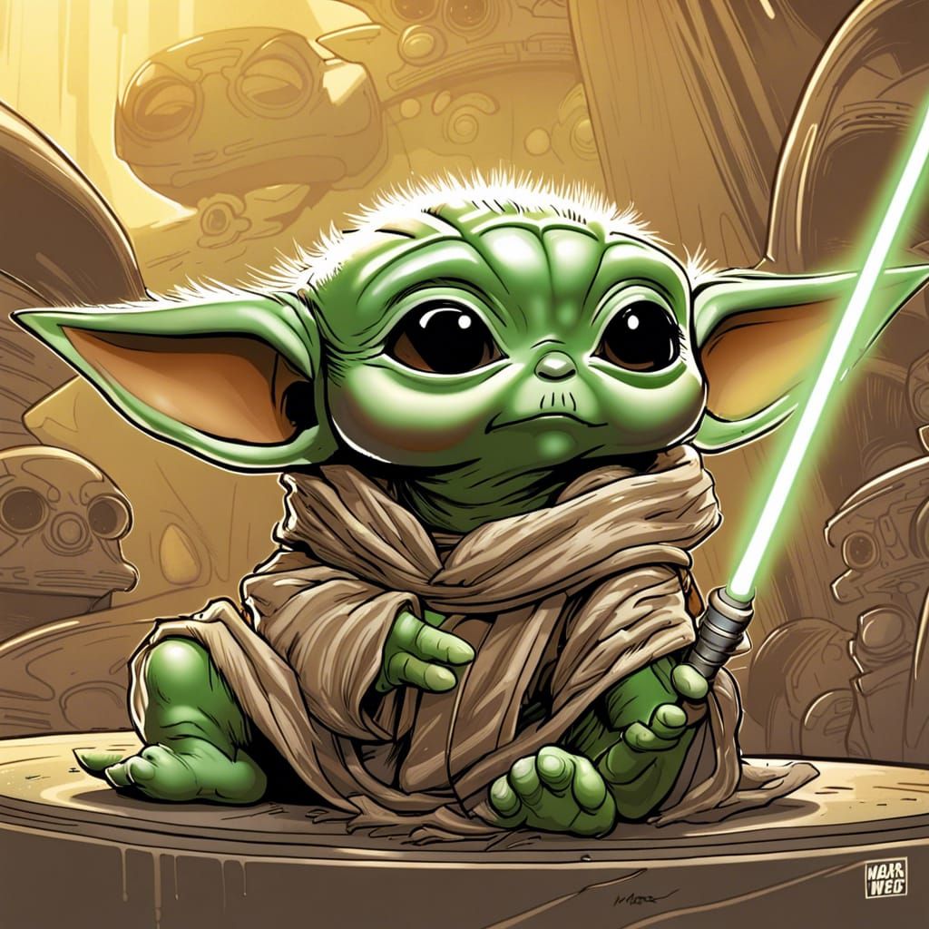 Baby Yoda in Comic Book Art Style
