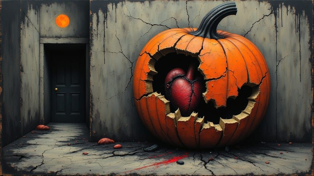 Cracked Heart in Smashed Jack-o'-Lantern