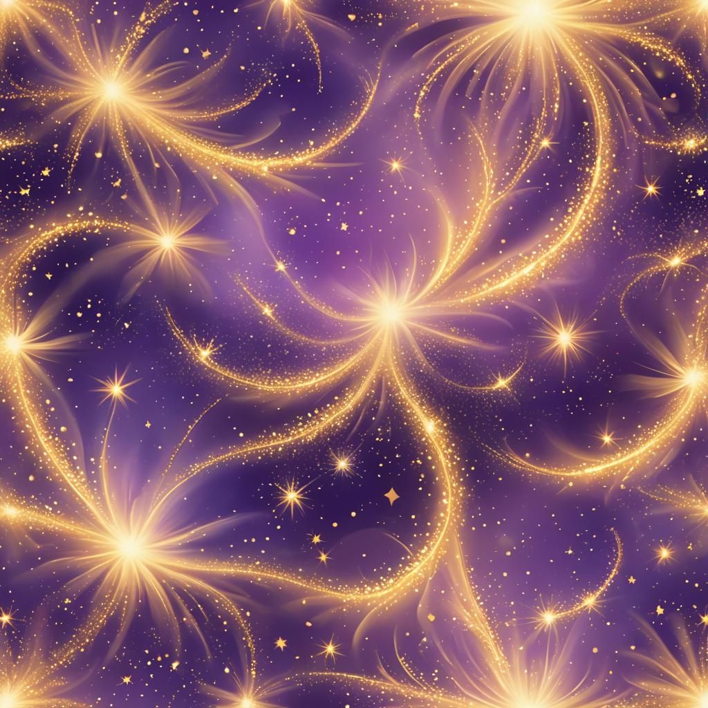 Golden Sparkles on Purple Background in Ethereal Style