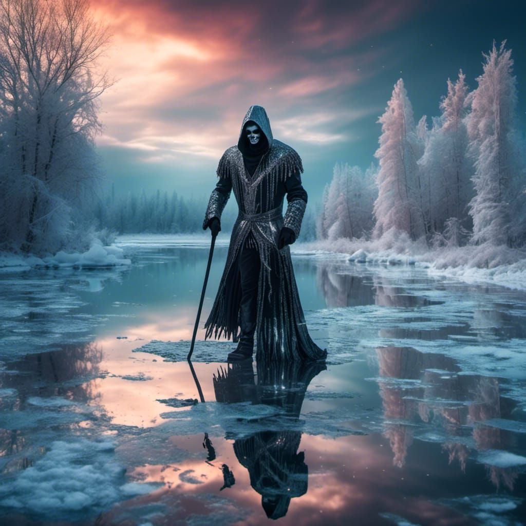 Silver Grim Reaper on Glittering Ice
