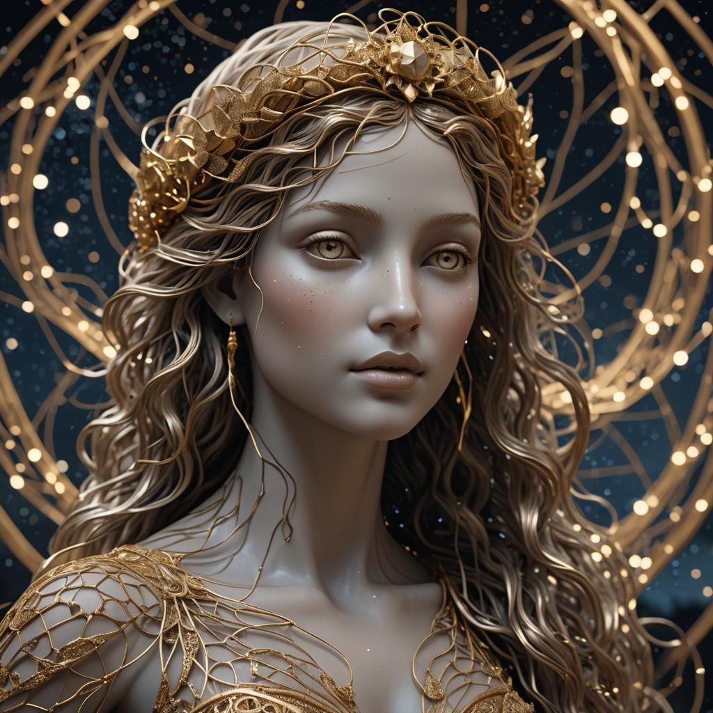 Aphrodite Digital Sculpture in Starry Night Scene