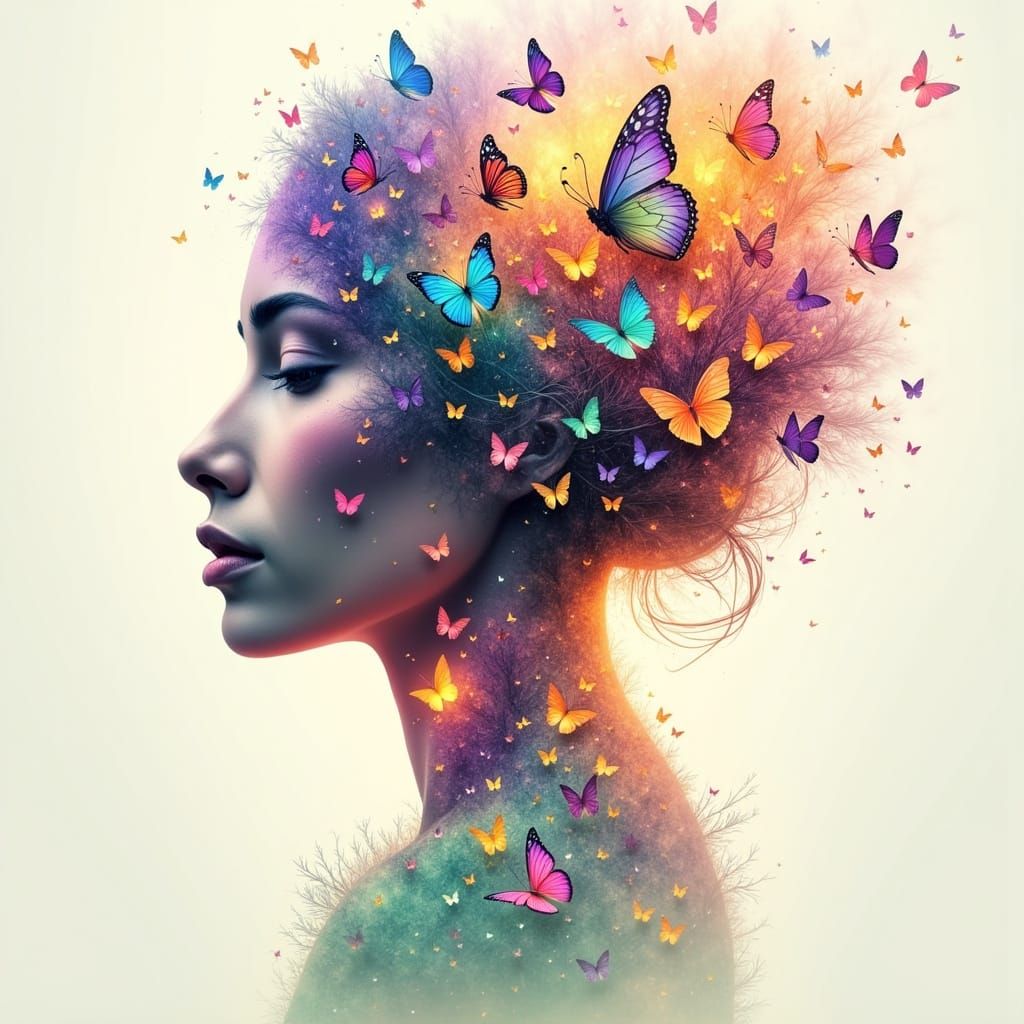 Surreal Spring Goddess in Vibrant Double Exposure