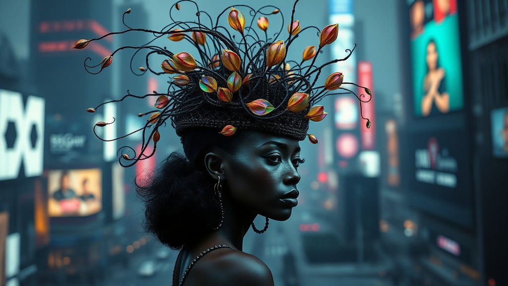 Solarpunk Woman in High-Fashion Cityscape