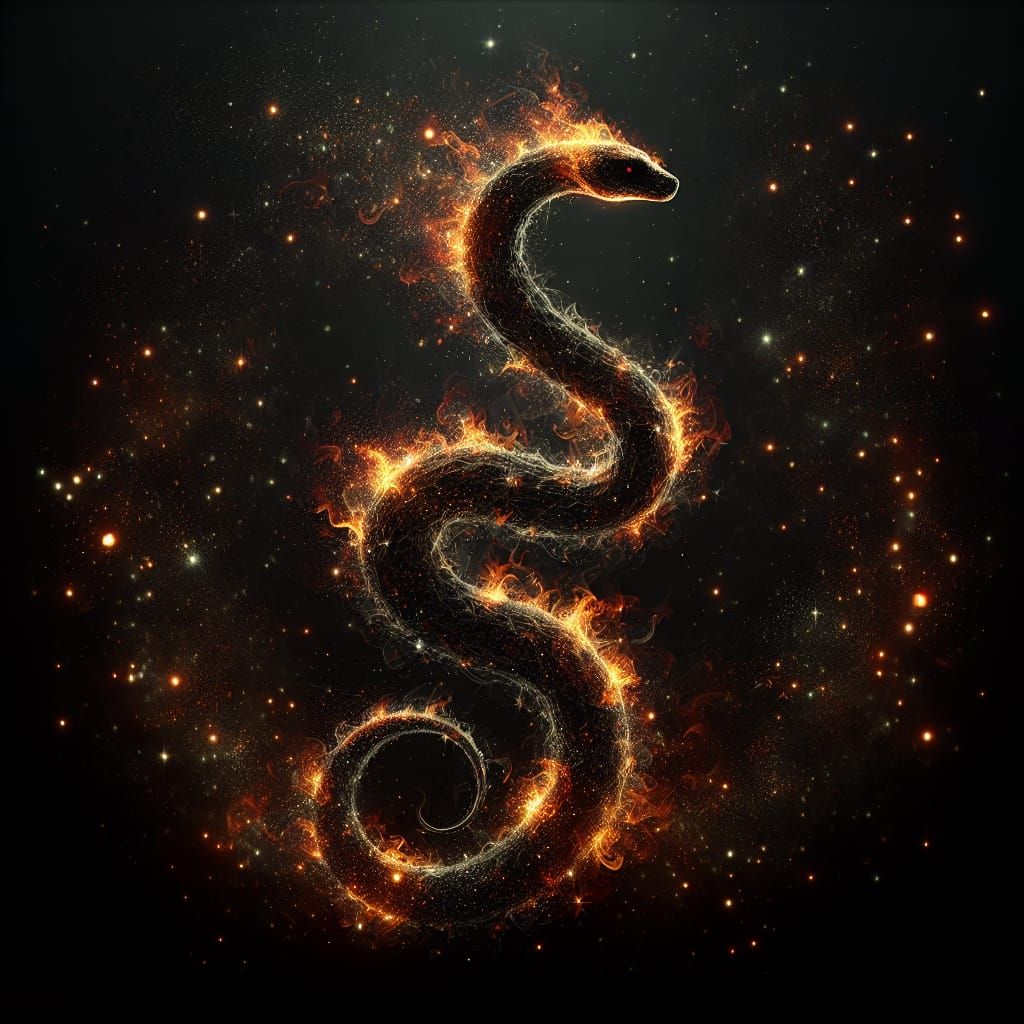 Fiery Star Serpent Silhouette in Hypermaximalist Style