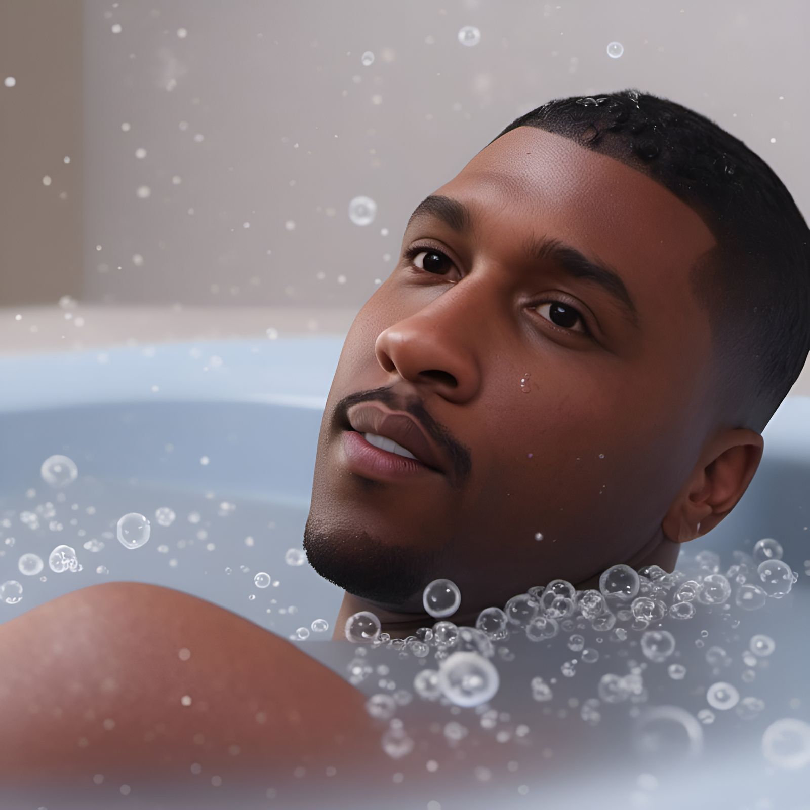 Anime Portrait in Bubble Bath, Photorealistic Art