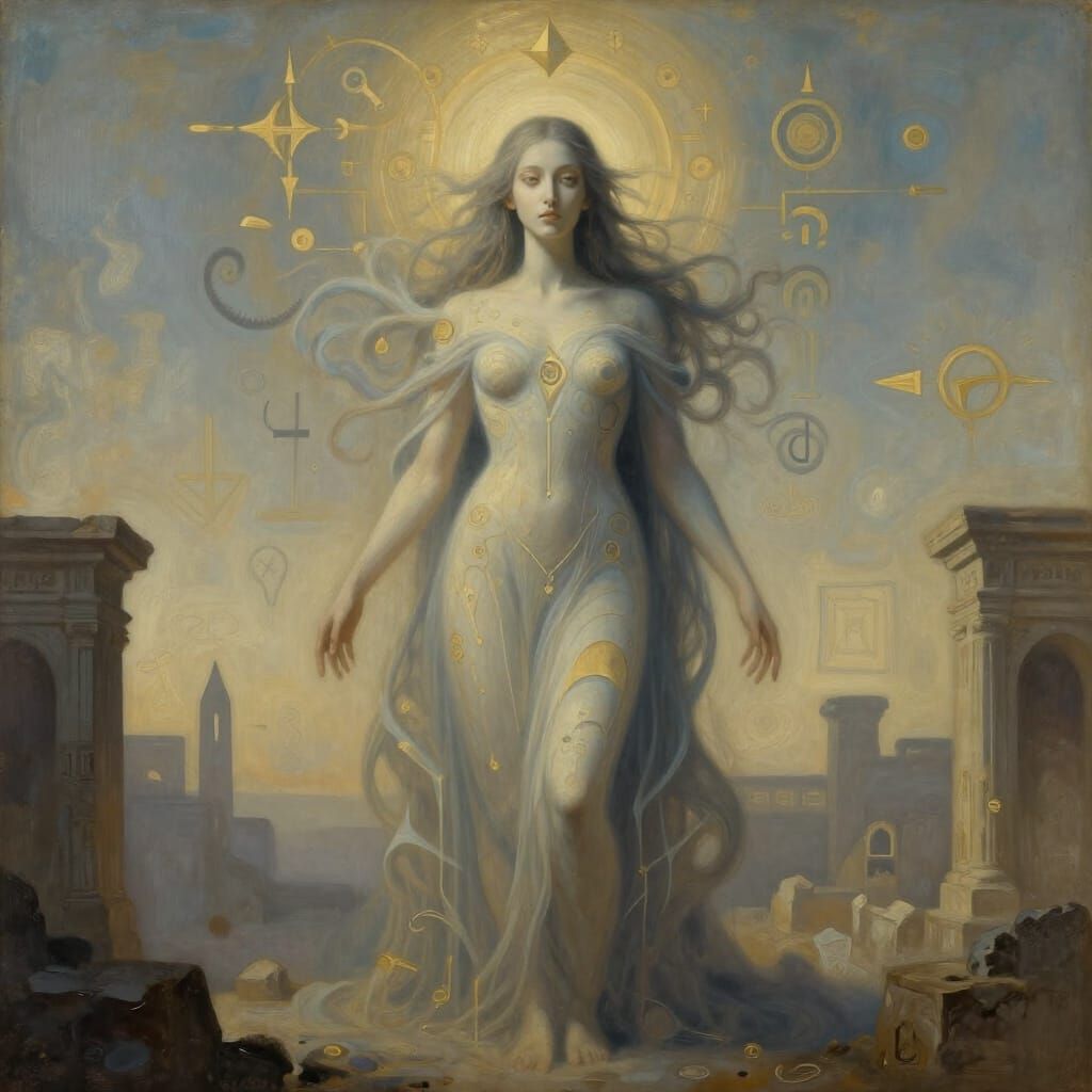 Ethereal Hecate Amidst Ancient Ruins